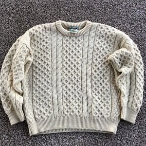 Gaeltarra Cable Knit Fisherman Sweater Size Large Cream 100% Wool Chunky Knit